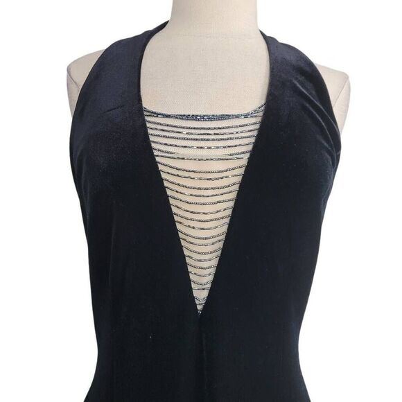 Vtg Y2K Betsey & Adam Black Velvet Formal Maxi Dress Sz M Halter Beaded V-Neck - Picture 5 of 7